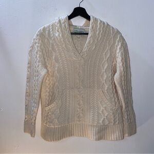 Original Aran Co. 100% Wool Hooded Sweater Size Small Beige / Ivory